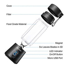 Load image into Gallery viewer, Portable Blender, Aillary Personal Size Blender Shakes and Smoothies,Six Blades Household Fruit Mixer,13oz Mini Battery Cordless Travel Jucier Cup USB Rechargeable (Black)
