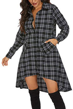 Load image into Gallery viewer, olrain Womens New Plaids Irregular Hem Casual Shirt Dress Large White
