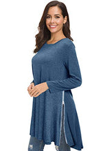 Load image into Gallery viewer, Afibi Tops For Women Long Sleeve Side Split Loose Tunic Tops For Leggings (X-Large, Blue)
