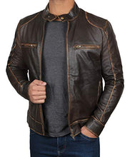 Load image into Gallery viewer, Blingsoul Cafe Racer Slim Fit Men Leather Jacket Brown | [1100506] Dodge Dark Brown - 2XL
