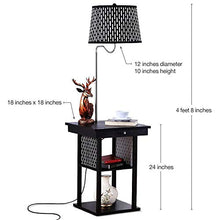 Load image into Gallery viewer, Brightech Madison - Narrow Nightstand with Built in Lamp, USB Port &amp; Shelves for Bedrooms - Mid Century Modern End Table &amp; Attached Floor Lamp for Living Rooms - Side Table &amp; Reading Light - Black
