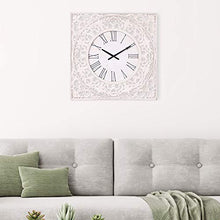 Load image into Gallery viewer, 24" Distressed White Ornate Wood Carved Wall Clock
