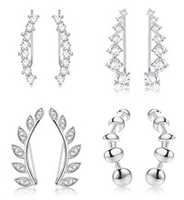 Load image into Gallery viewer, HANPABUM 4 Pairs Ear Cuffs Hoop Climber Earrings Cubic Zirconia Crawler Earrings Stud Ear Climber Jackets
