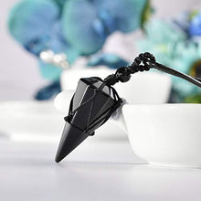 Load image into Gallery viewer, PESOENTH Obsidian Necklace Black Quartz Crystal Dowsing Pendulum Divination Healing Necklace Cord Adjustable,Gemstone Hexagonal Pointed Cone Reiki Chakra Pendant

