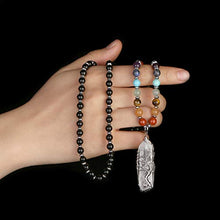Load image into Gallery viewer, Jovivi Natural Black Obsidian 7 Chakras Healing Crystals Necklace Wire Wrapped Clear Quartz Tree of Life Pendant Healing Pointed Reiki Energy Balancing
