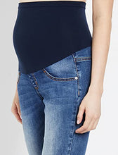 Load image into Gallery viewer, Motherhood Maternity Women's Indigo Blue Secret Fit Belly Crop Denim Jean, Avalanche Medium Wash, Large
