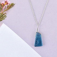 Load image into Gallery viewer, A+ Raw London Blue Topaz Gemstone Necklace, Minimalist Dainty Pendant, Rough Stones, December Birthstone, Rhodium Plated - Sterling Silver Chain, 18inch, Gift for mom

