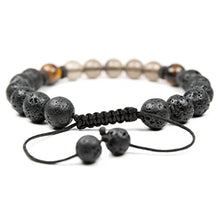 Load image into Gallery viewer, Natural Smoky quartz bracelet with Tiger eye and Lava, Essential Oil diffuser Bracelet, for Men &amp; Women, stress and negative emotions relief, Natural Quartz Crystal, Protection Bracelet
