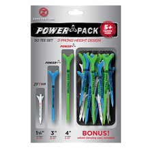Load image into Gallery viewer, Zero Friction Power Variety Golf Tee Pack, 50 Tee Set, White/Blue/Lime, ZU10003
