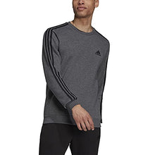 Load image into Gallery viewer, adidas Men's Essentials Fleece 3-Stripes Sweatshirt, Dark Grey Heather/Black, Medium
