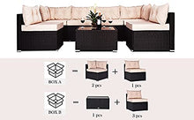Load image into Gallery viewer, SHA CERLIN 7 Pieces Patio Furniture Sets with Heavy Duty Steel Frames, All-Weather Rattan Outdoor Sectional Sofa with Tea Table, Washable Beige Cushions Covers, Black

