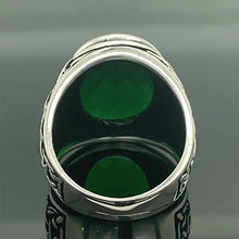 Load image into Gallery viewer, Mens Handmade Ring, Green Emerald Stone Ring, Silver Green Gemstone Ring, Ottoman Style Men Ring, Gift for Him, 925k Sterling Silver Ring

