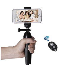 Load image into Gallery viewer, HUAY Mini Tripod, Cell Phone Stand,Lightweight Tabletop Small Phone Tripod for iPhone Samsung Huawei Smartphone, Camera with Bluetooth Remote Control, 180 Rotating Metal Ball Mount Holder
