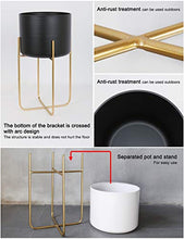 Load image into Gallery viewer, Floor Standing Planters with Metal Stand Pack of 3, White Plant Pot with Gold Metal Stand, Matches Mid Century Modern Living Rooms, Container Box for Patio, Deck, Porch, Garden, Lawn(White)
