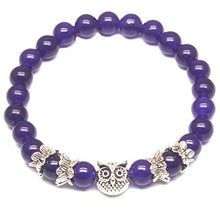 Load image into Gallery viewer, Weelovee Women Mens Inner Peace Heart Healing Amethyst Stone Bracelet 8MM Energy Beads Purple Gemstone (Silver Owl) …

