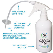 Load image into Gallery viewer, Ear Wax Removal Tool by Tilcare - Ear Irrigation Flushing System for Adults &amp; Kids - Perfect Ear Cleaning Kit - Includes Basin, Syringe, Curette Kit, Towel and 30 Disposable Tips
