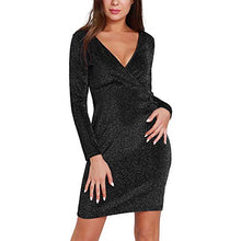 Load image into Gallery viewer, BONFASH Women's Sexy Sequin Dress Deep V Neck Long Sleeve Bodycon Stretchy Mini Evening Dress Black
