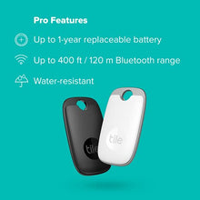 Load image into Gallery viewer, Tile Pro (2022) 2-Pack (1 Black/ 1 White). Powerful Bluetooth Tracker, Keys Finder &amp; Item Locator for Keys, Bags &amp; More; Up to 400 ft Range. Water-Resistant. Phone Finder. iOS and Android Compatible.
