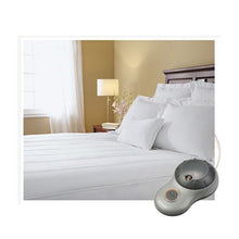 Load image into Gallery viewer, Sunbeam Thermofine Quilted Striped Heated Electric Mattress Pad Queen Size
