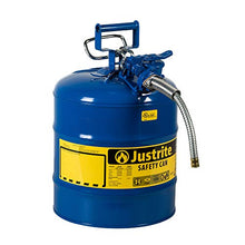 Load image into Gallery viewer, Justrite 7250330 AccuFlow 5 Gallon, 11.75" OD x 17.50" H Galvanized Steel Type II Blue Safety Can With 1" Flexible Spout
