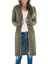 Load image into Gallery viewer, MEROKEETY Womens Long Sleeve Cable Knit Long Cardigan Open Front Button Sweater Outerwear Plum
