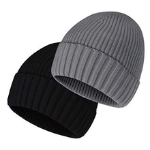 Load image into Gallery viewer, accsa 2 Pack Winter Knit Beanie Hat for Men Women Winter Stretchy Hats for Women Soft Warm Unisex Cuffed Beanie Black and Grey
