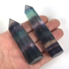 Load image into Gallery viewer, JUST IN STONES Natural Rainbow Fluorite Gemstone Crystal Hexagonal Pointed Reiki Chakra Faceted Prism Wand Stone Home Decor
