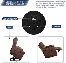 Load image into Gallery viewer, Esright Power Lift Chair Electric Recliner for Elderly Heated Vibration Massage Fabric Sofa Motorized Living Room Chair with Side Pocket and Cup Holders, USB Charge Port&amp;Massage Remote Control, Brown
