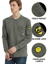 Load image into Gallery viewer, PTAHDUS Men's Flame Resistant Long Sleeve Henley Shirt, 7.1 Ounce 100% Cotton FR Workwear Clothing for Men. (Khaki, Small)
