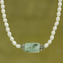 Load image into Gallery viewer, NOVICA Cultured Freshwater Pearl and Jade Pendant Necklace with Sterling Silver, Touch of Life'
