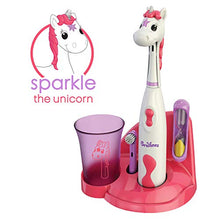 Load image into Gallery viewer, Brusheez Kid's Electric Toothbrush Set - Sparkle The Unicorn - Includes Battery-Powered Toothbrush, 2 Brush Heads, Cute Animal Cover, Sand Timer, Rinse Cup &amp; Storage Base

