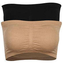 Load image into Gallery viewer, Somewell Women's Bandeau Bra, Basic Layering Seamless Bra Crop Tube Top Bandeau Strapless Brarette Sports Bras, Black+Beige XX-Large
