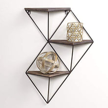 Load image into Gallery viewer, Three Step Wood and Metal Geometric Triangle Wall Shelf
