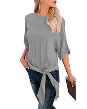 Load image into Gallery viewer, OURS Women's Casual Knot Tie Front Long Sleeve T Shirt Blouses Tops (XXL, Gray)
