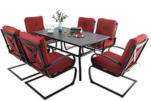 Load image into Gallery viewer, MFSTUDIO 7 Piece Outdoor Patio Dining Set 6 Spring Motion Cushion Chairs, 1 Rectangular Table with 1.57" Umbrella Hole Furniture Sets for Lawn Backyard Garden
