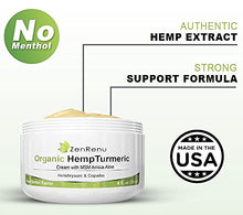 Load image into Gallery viewer, Organic Hemp Cream Large (4 oz) Value Size by ZenRenu - MSM Turmeric Arnica - Made in USA Premium Hemp Oil
