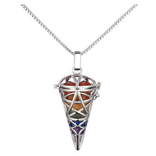 Load image into Gallery viewer, Top Plaza 7 Chakra Reiki Healing Crystals Hexagonal Pointed Dowsing Stone Silver Locket Pendant Necklace
