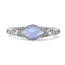 Load image into Gallery viewer, Carolyn Pollack Sterling Silver Blue Lace Agate Gemstone Scroll and Floral Filigree Cuff Bracelet Size Medium

