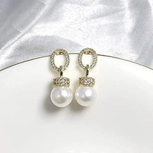 Load image into Gallery viewer, La Raffine Dangle Natural Freshwater Pearl with Zircon Circle 14K Gold Plating Earring with Stud for Women Girl Gifts Valentines/Birthday/Anniversary/Mothers Day
