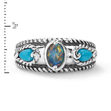 Load image into Gallery viewer, Carolyn Pollack Sterling Silver Sleeping Beauty Turquoise Opal Triple Band Ring, size 8
