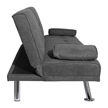 Load image into Gallery viewer, MIERES Modern Convertible Futon Sofa Bed for Living Room Fold Up &amp; Down Recliner Couch w/Metal Legs and 2 Cup Holders Sleeper Daybed, for Small Spaces, Dark Gray
