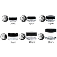 Load image into Gallery viewer, 50 New empty 5 Gram (0.17 oz) Acrylic Round Jars - BPA Free Plastic Containers for Cosmetic, Lotion, Cream, Makeup, Bead, Eye shadow, Rhinestone, Samples, Pot, 5g/5ml (Black Lid 50 Jars)
