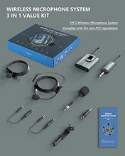 Load image into Gallery viewer, Microphone System Headset Mic/Stand Mic/Lavalier Lapel Mic with Rechargeable Bodypack Transmitter &amp; Receiver 1/4" Output for iPhone, PA Speaker, DSLR Camera, Recording, Teaching
