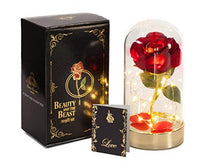 Load image into Gallery viewer, HOMESEASONS Red Rose in Glass Dome,Beauty and The Beast Red Rose Pre-Lit Silk Rose 7 3/4" H (Metal Base)
