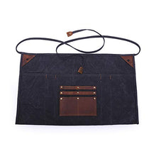 Load image into Gallery viewer, Multipurpose Waxed Canvas Waist Apron Leather Pockets for Men and Women, Heavy Duty Workshop Half Work Tool Apron Waterproof (Black)
