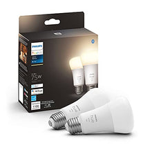 Load image into Gallery viewer, Philips Hue 2-Pack White A19 Medium Lumen Smart Bulb, 1100 Lumens, Bluetooth &amp; Zigbee Compatible (Hue Hub Optional), Works with Alexa &amp; Google Assistant, White (Dimmable Only)
