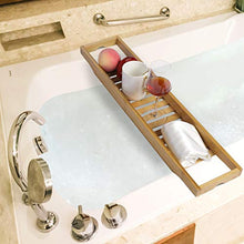 Load image into Gallery viewer, uxcell Bamboo Bathtub Tray, Bathroom Caddy Organizer, Non Slip Bath Serving Table Tray, with Phone/Book/Glass/Holders for Bath
