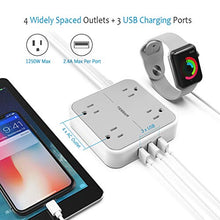 Load image into Gallery viewer, Power Strip with USB, TESSAN Mountable Flat Plug Extension Cord with 4 Widely Spaced Outlets, 3 USB Charger, 5 FT Power Cord, Compact Size Charging Station for Home, Office, Dorm Essentials, Gray
