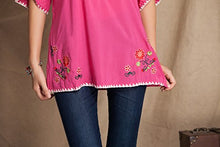 Load image into Gallery viewer, Ashir Aley Bell Sleeve Womens Girls Embroidered Cotton Peasant Tops Mexican Bohemian Shirts Blouses (S,Fuschia)
