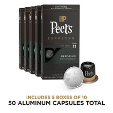 Load image into Gallery viewer, Peet's Coffee Espresso Capsules Nerissimo, Intensity 11, 50 Count Single Cup Coffee Pods Compatible with Nespresso Original Brewers
